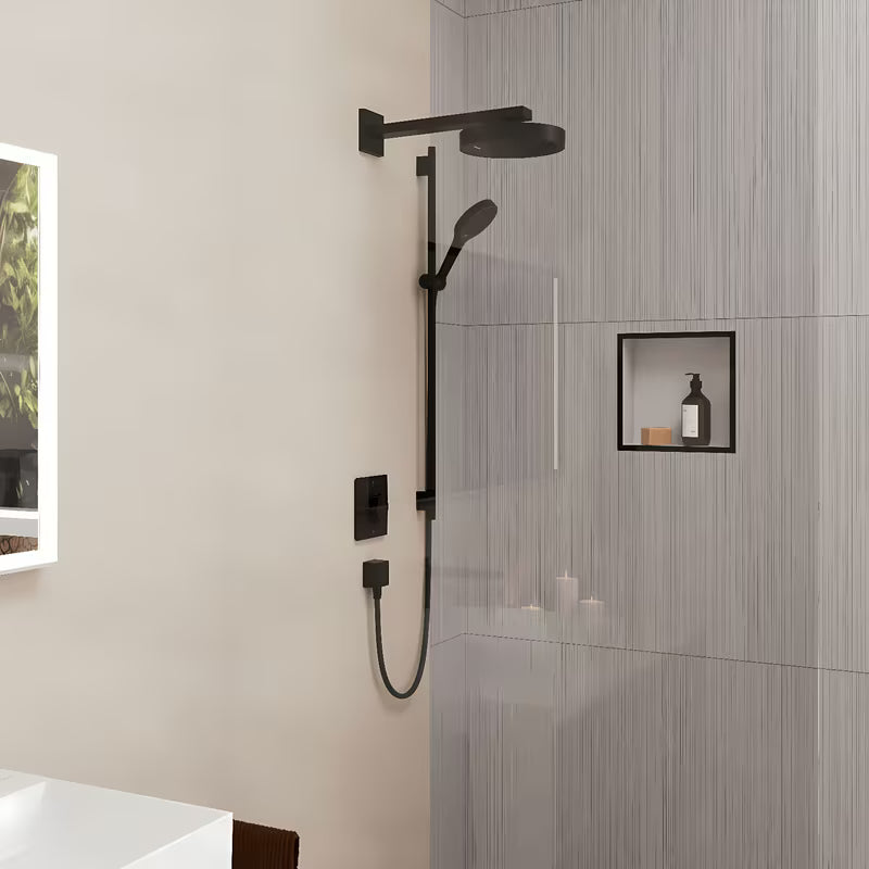 Hansgrohe Rainfinity tuš set EcoSmart u mat crnoj boji s ručnim tušem, šipkom i tekstilnim crijevom