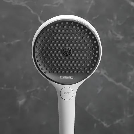 Ručni tuš Hansgrohe Rainfinity 130 3jet u mat bijeloj boji s antracitnom tuš pločom