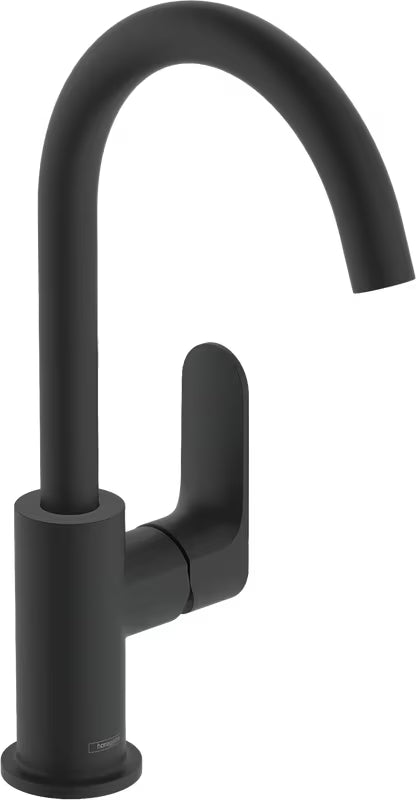 Hansgrohe Rebris S visoka miješalica za umivaonik u mat crnoj boji sa zakretnim izljevom i ispusnim ventilom s polugom