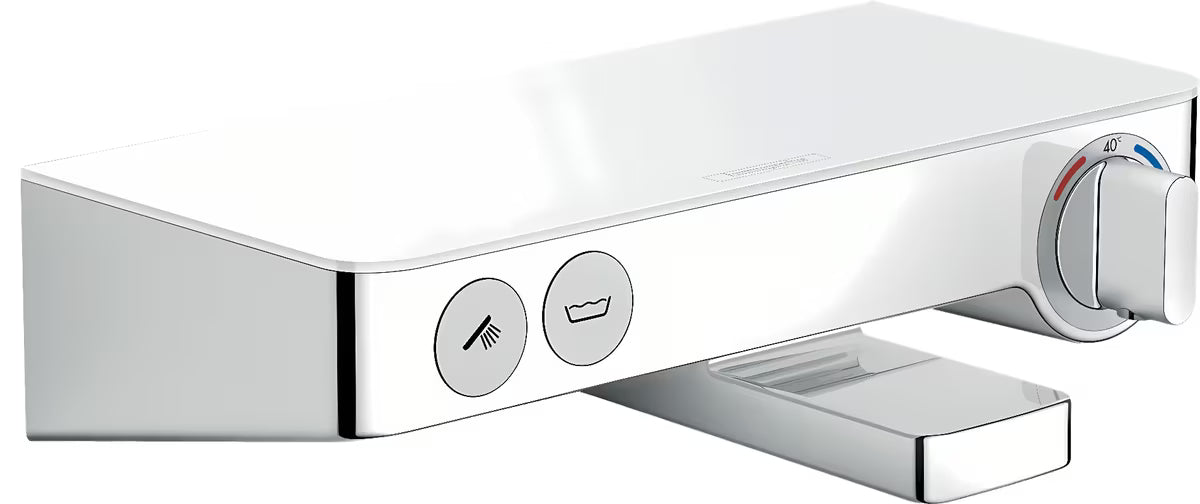 Hansgrohe showertablet Select 300 termostatska miješalica za kadu u bijeloj i krom izvedbi sa staklenom policom