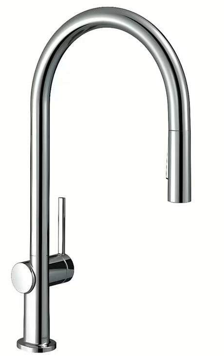 Kromirana jednoručna baterija miješalica za sudoper Hansgrohe Talis s visokim lučnim izljevom i izvlačnom tuš-ručicom