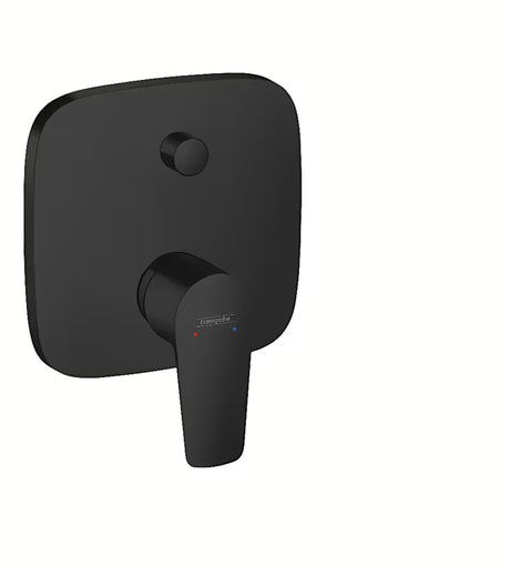 Podžbukna jednoručna baterija tuš i miješalica za kadu hansgrohe Talis E u mat crnoj boji s preklopnikom.