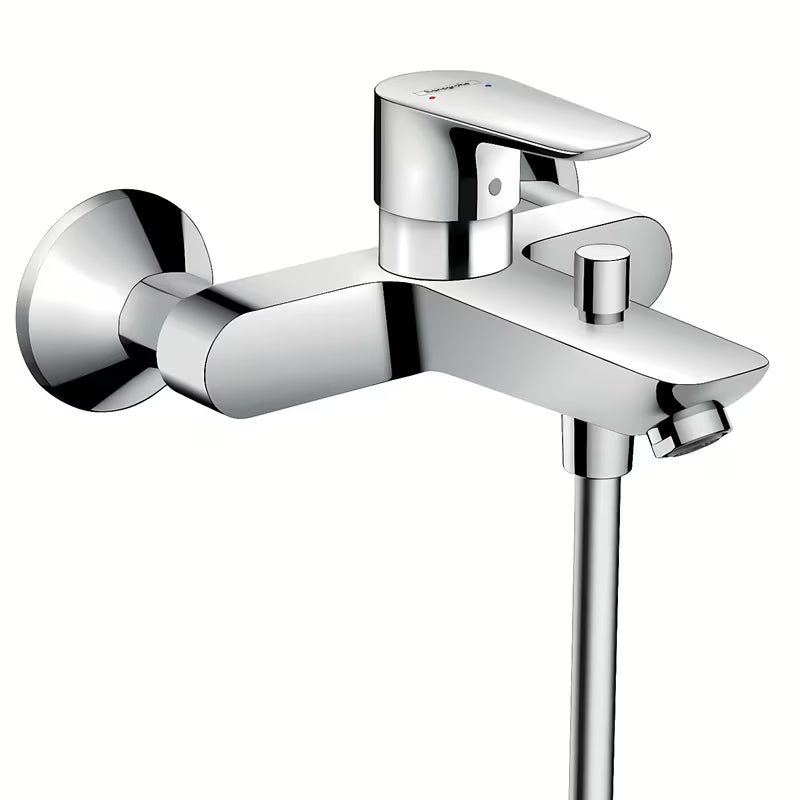 Hansgrohe Talis E zidna jednoručna baterija miješalica za kadu u krom izvedbi s izljevom u kade i preusmjerivačem na tuš
