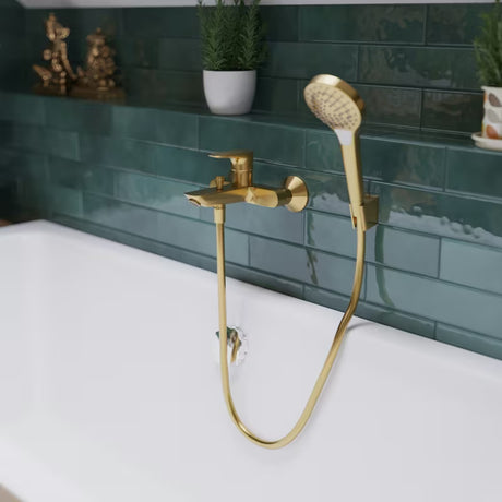 Zidna jednoručna baterija miješalica za kadu hansgrohe Talis E u završnoj obradi Cool Sunrise s preklopnikom kada/tuš