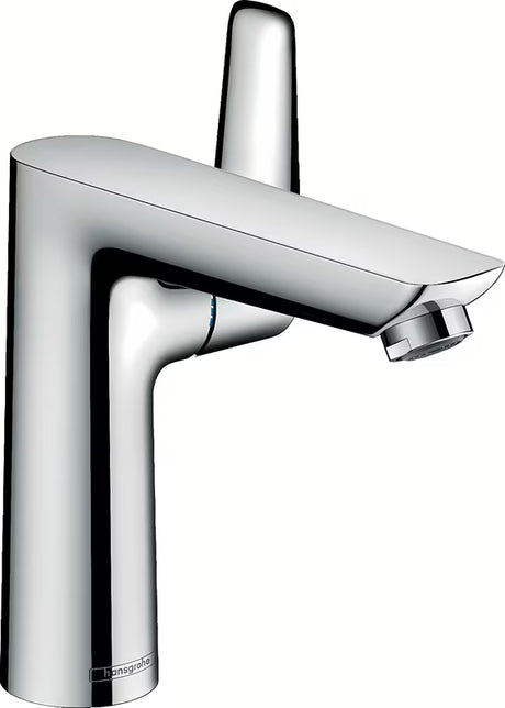 Kromirana jednoručna baterija miješalica za umivaonik Hansgrohe Talis E 150 s odvodom s poteznom šipkom.