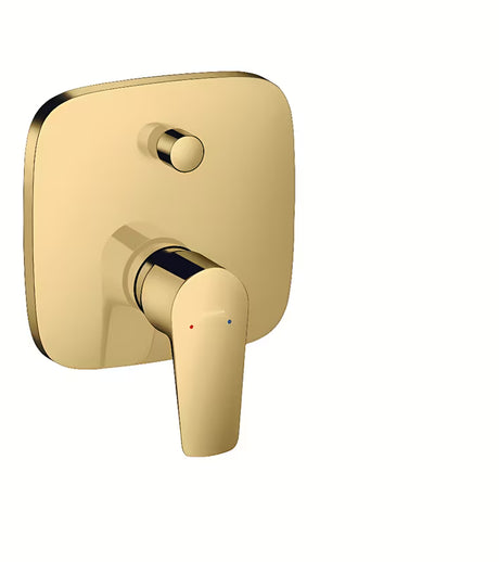 Podžbukna jednoručna baterija hansgrohe Talis E u izgledu poliranog zlata s preklopnikom pro za kadu i tuš.