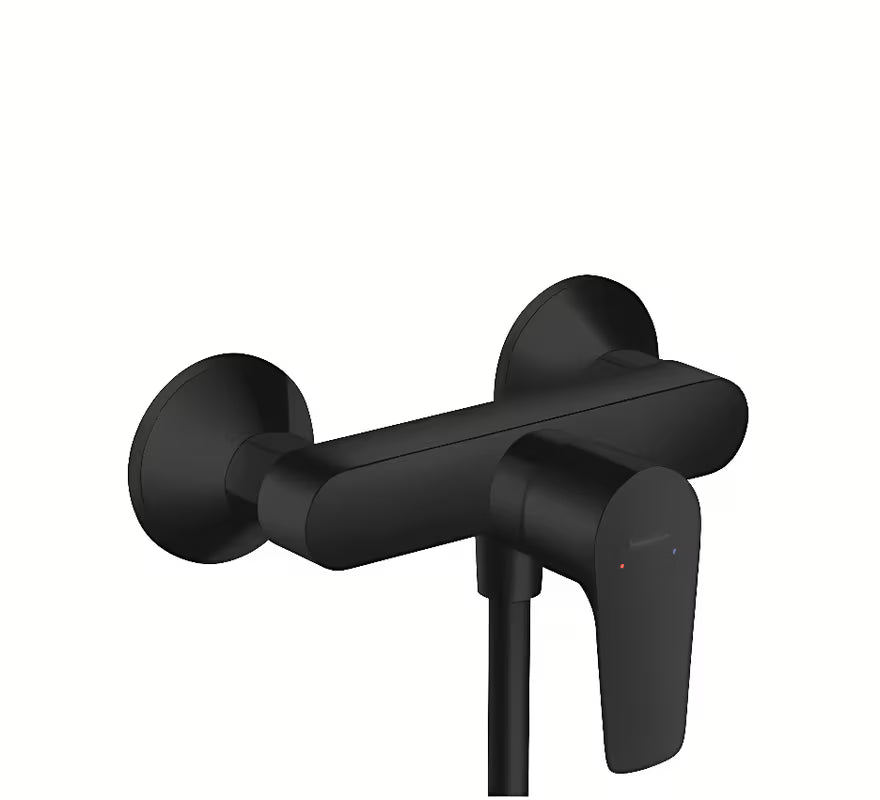 Zidna jednoručna baterija miješalica za tuš hansgrohe Talis E u mat crnoj boji s modernim četvrtastim dizajnom