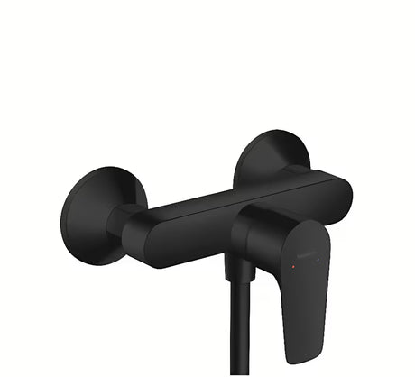 Zidna jednoručna baterija miješalica za tuš hansgrohe Talis E u mat crnoj boji s modernim četvrtastim dizajnom