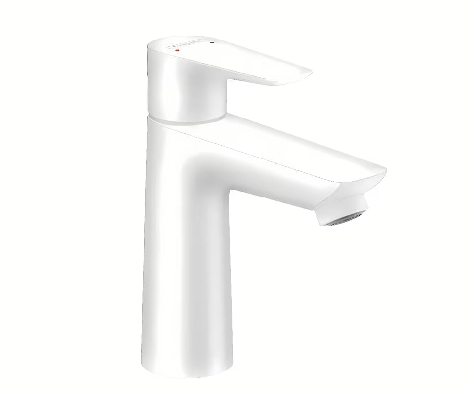 Umivaonička jednoručna baterija slavina Hansgrohe Talis E u mat bijeloj boji s odvodom i s ravnom polugom