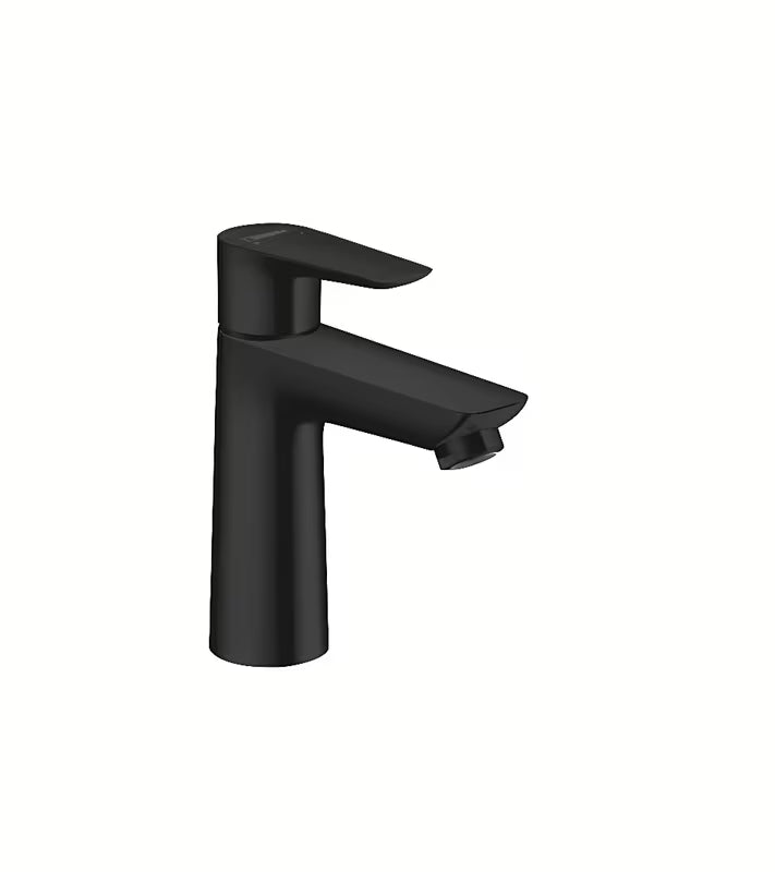 Hansgrohe Talis E jednoručna baterija stojeća miješalica za umivaonik bez odvoda u mat crnoj boji.