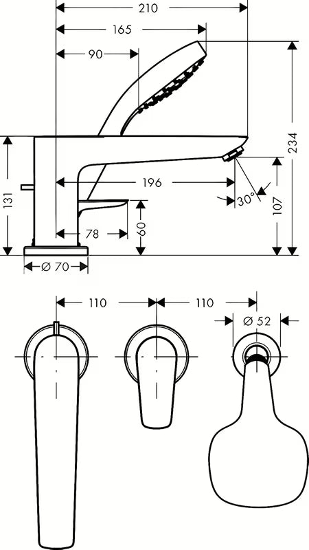 Hansgrohe Talis E kromirana miješalica za kadu na rub kade s ručnim tušem