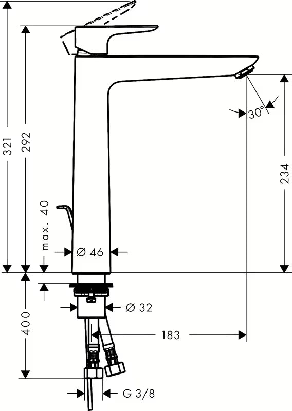 Hansgrohe Talis E visoka jednoručna baterija miješalica za umivaonik u kromu s odvodom i visokim izljevom