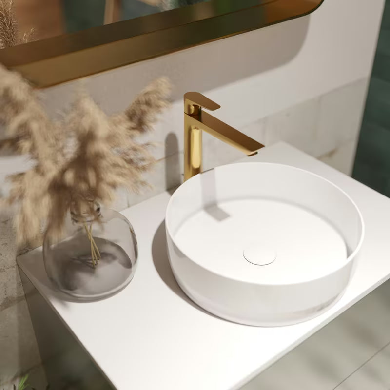 Visoka miješalica za Umivaonik Hansgrohe Talis E u završnoj obradi Cool Sunrise u izgledu poliranog zlata s odvodom