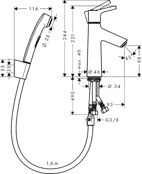 Hansgrohe Talis S kromirana jednoručna baterija miješalica za umivaonik s bide tušem Bidette i Push-Open odvodom
