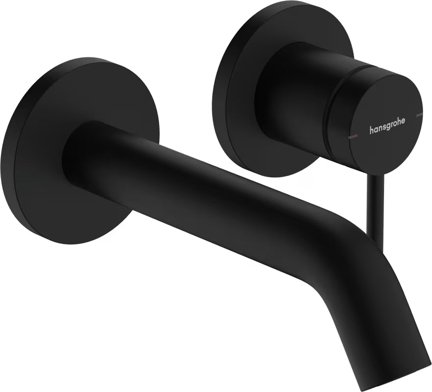 Podžbukna miješalica za umivaonik Hansgrohe Tecturis S u mat crnoj izvedbi pro za zidnu montažu.