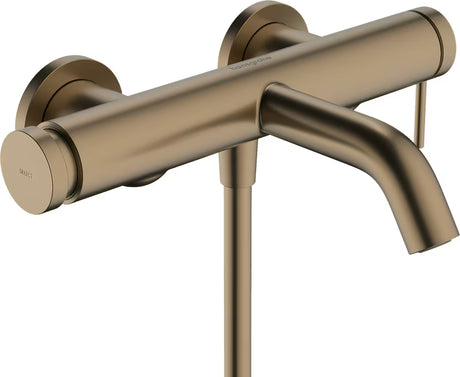 Zidna jednoručna baterija miješalica za kadu hansgrohe u izvedbi brušena bronca Tecturis S tipkom Select.