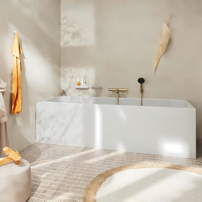 Zidna jednoručna baterija miješalica za kadu hansgrohe u izvedbi brušena bronca Tecturis S tipkom Select.