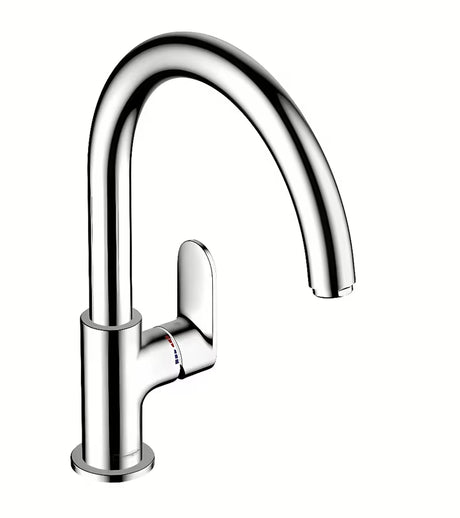 Kromirana jednoručna baterija miješalica za sudoper hansgrohe Vernis Blend M35 s visokim zakretnim izljevom