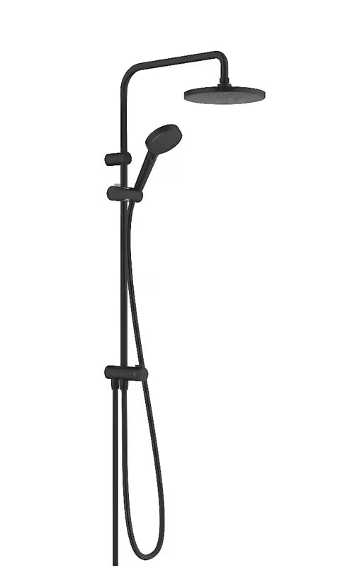 Tuš sustav hansgrohe Vernis Blend 200 Reno u mat crnoj boji s nadglavnim tušem 205 mm i ručnim tušem.