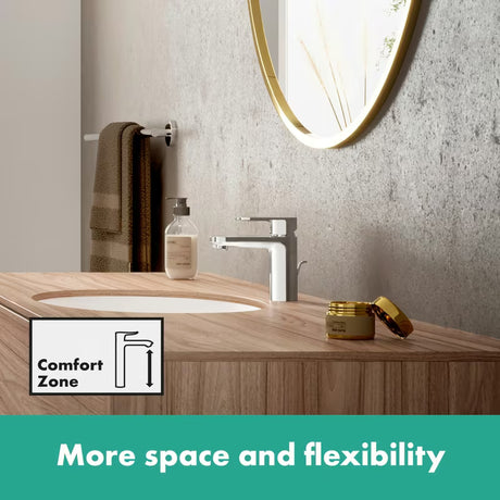 Kromirana jednoručna baterija miješalica za umivaonik hansgrohe Vernis Blend s odvodom s poteznim ispustom