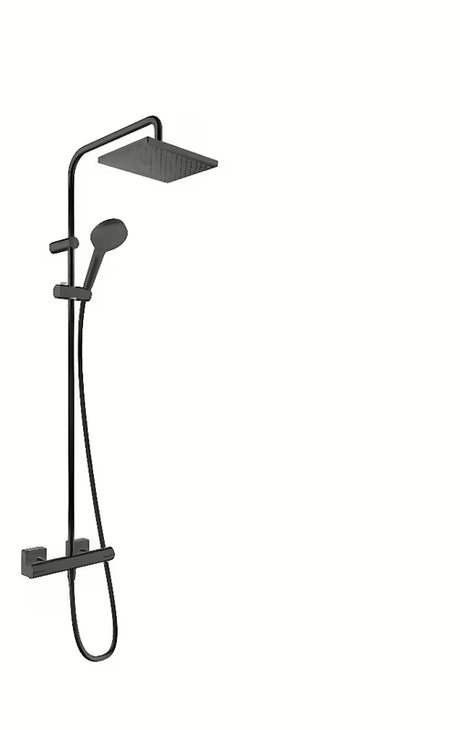 Hansgrohe Vernis Shape tuš sustav s termostatskom miješalicom u mat crnoj boji s nadglavnim i ručnim tušem
