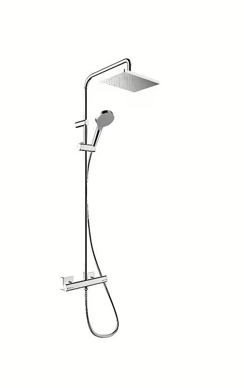 Hansgrohe Vernis Shape tuš sustav s termostatskom miješalicom u kromu s nadglavnim i ručnim tušem