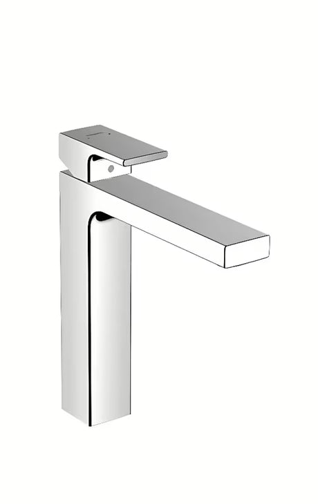 Visoka jednoručna baterija miješalica za umivaonik Hansgrohe Vernis Shape u krom izvedbi s odvodom i poteznom šipkom