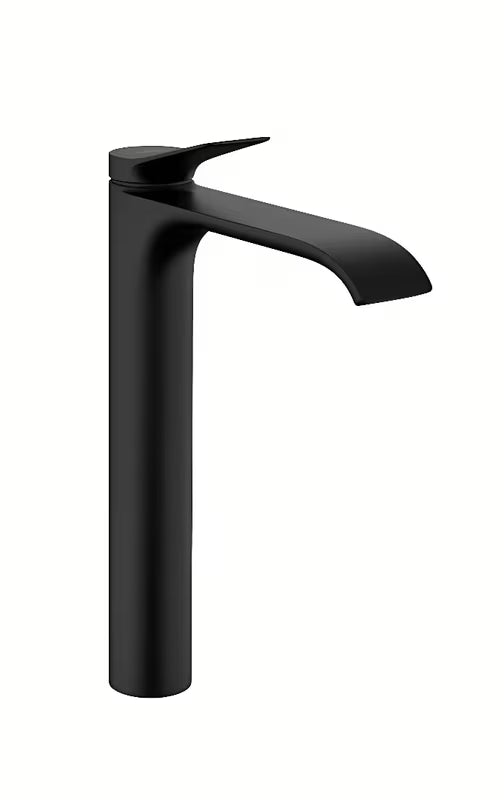 Visoka miješalica za Umivaonik Hansgrohe Vivenis u mat crnoj boji s ručicom i ekstra širokim izljevom.