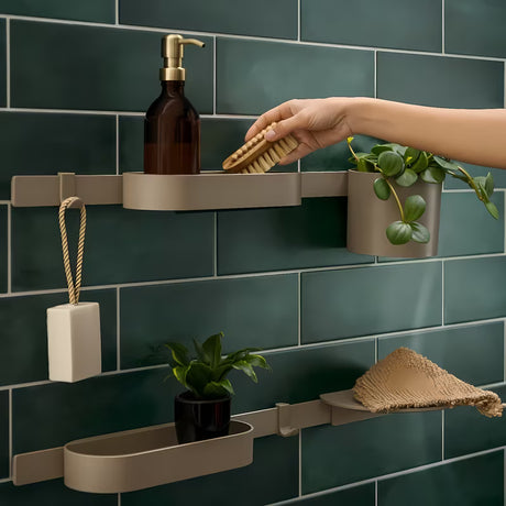 Bež tuš polica hansgrohe wallstoris Planet Edition pro za odlaganje šampona i tuš potrepština