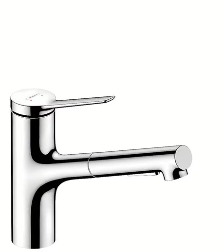 Kromirana miješalica za sudoper Hansgrohe Zesis s izvlačivim tušem i prebacivanjem između laminarnog i tuš mlaza.