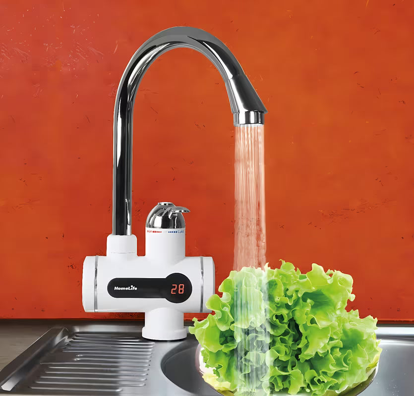 Homelife Digiterm kromirana miješalica za sudoper s električnim protočnim grijačem i LED zaslonom temperature