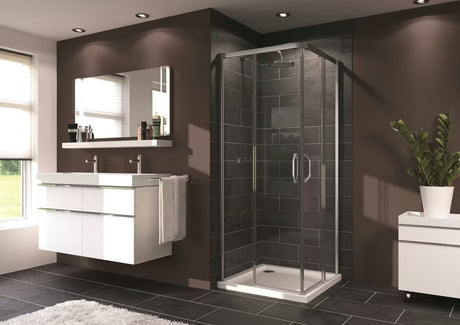 Kvadratna tuš kabina Hüppe Next Easy Entry 90x90 cm s kliznim vratima i prozirnim staklom u krom izvedbi