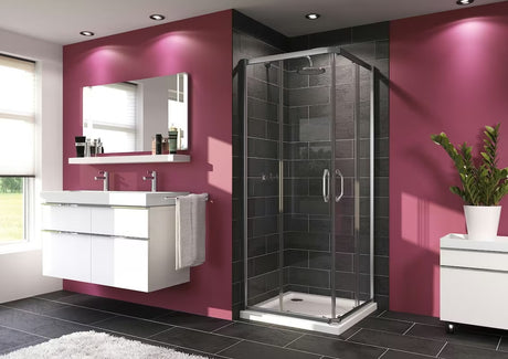 Kvadratna tuš kabina Hüppe Next 90x90 cm sa sjajnim kromiranim profilima i prozirnim staklom