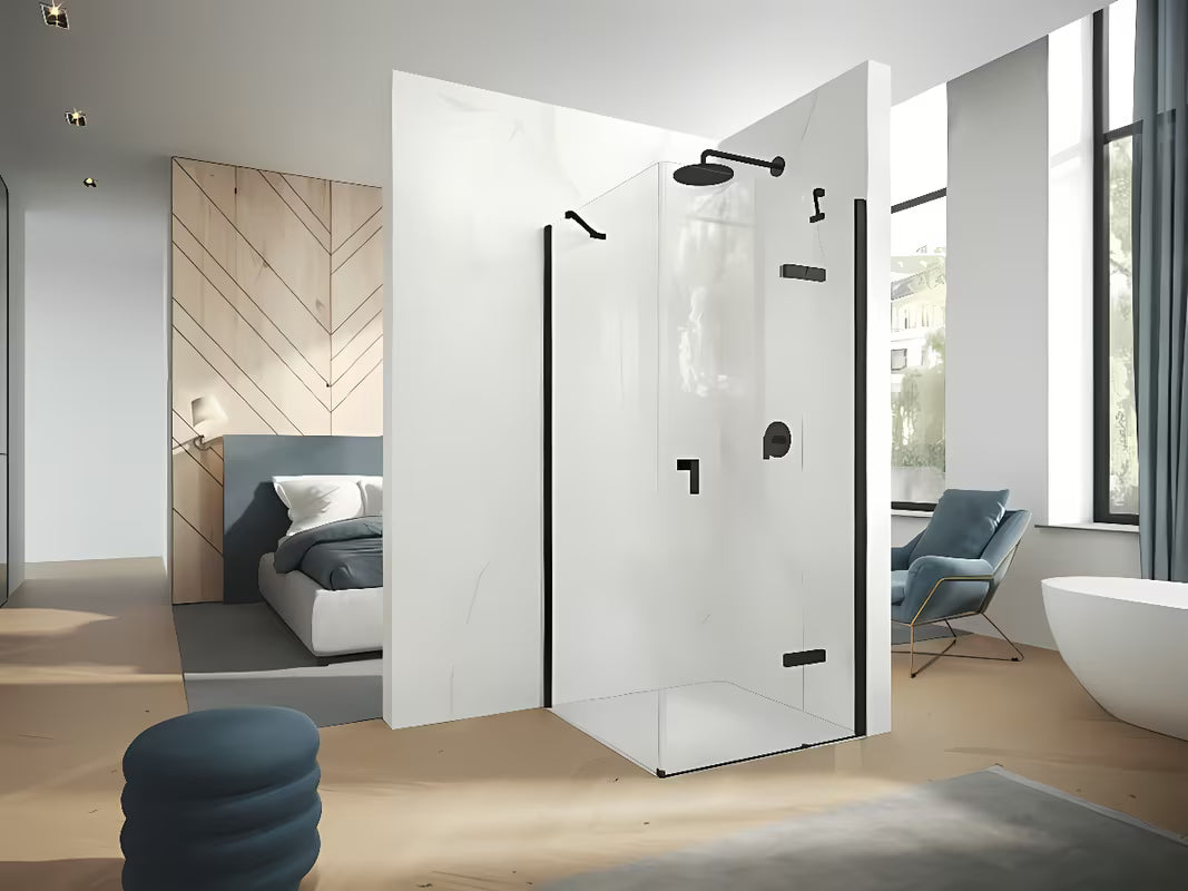 Tuš stranica za vrata  Hüppe Strike New 90 cm s prozirnim staklom i crnim profilom