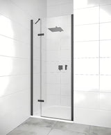 Bezokvirni tuš vrata Hüppe Strike New 120 cm s prozirnim staklom i crnim mat profilom