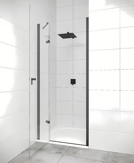 Bezokvirni tuš vrata Hüppe Strike New 90 cm s prozirnim staklom i crnim mat profilima