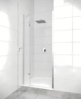 Tuš vrata Hüppe Strike New 90 cm s prozirnim staklom i kromiranim profilom u bezokvirnoj izvedbi.