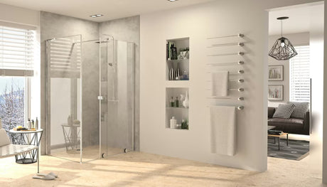 Tuš stijena Walk-In Hüppe Xtensa pure 120 cm u sjajnom kromu s prozirnim staklom bez dekora.