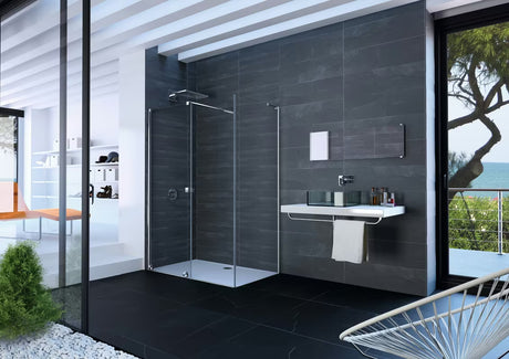 Tuš stijena Walk-In Hüppe Xtensa 140 cm u sjajnom kromu s prozirnim staklom i kliznim otvaranjem