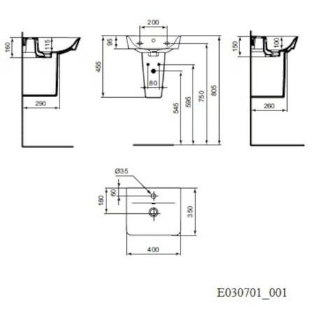 Bijeli keramički mali umivaonik Ideal Standard Connect Air 40x35 cm s četvrtastim minimalističkim dizajnom