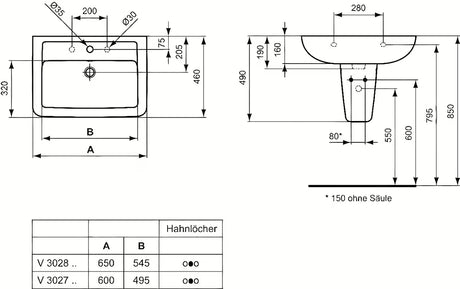 Bijeli viseće keramički umivaonik Ideal Standard Eurovit 60x46 cm s otvorom pro za slavinu u sredini.