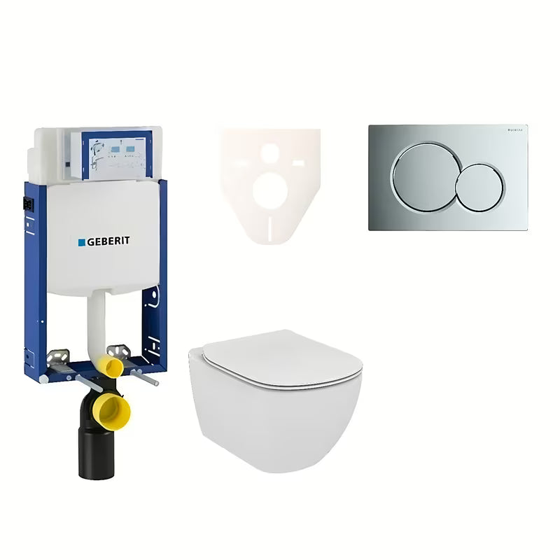 Viseći WC set Ideal Standard Tesi s modulom Geberit Kombifix, tipkom Sigma 01 krom i zvučnoizolacijskim umetkom