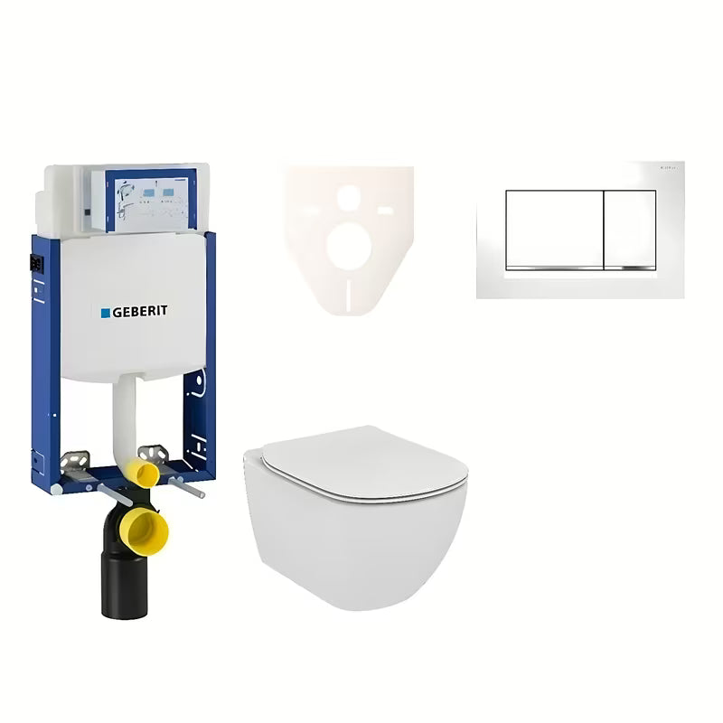 Viseći WC set Ideal Standard Tesi s modulom Geberit Kombifix i tipkom Sigma 30 bijela sjajni krom