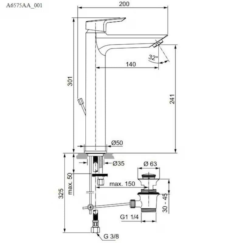 Ideal Standard Tesi visoka miješalica za umivaonik u krom izvedbi bez odvodne garniture