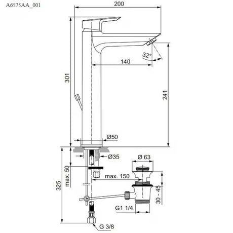 Ideal Standard Tesi visoka miješalica za umivaonik u krom izvedbi bez odvodne garniture