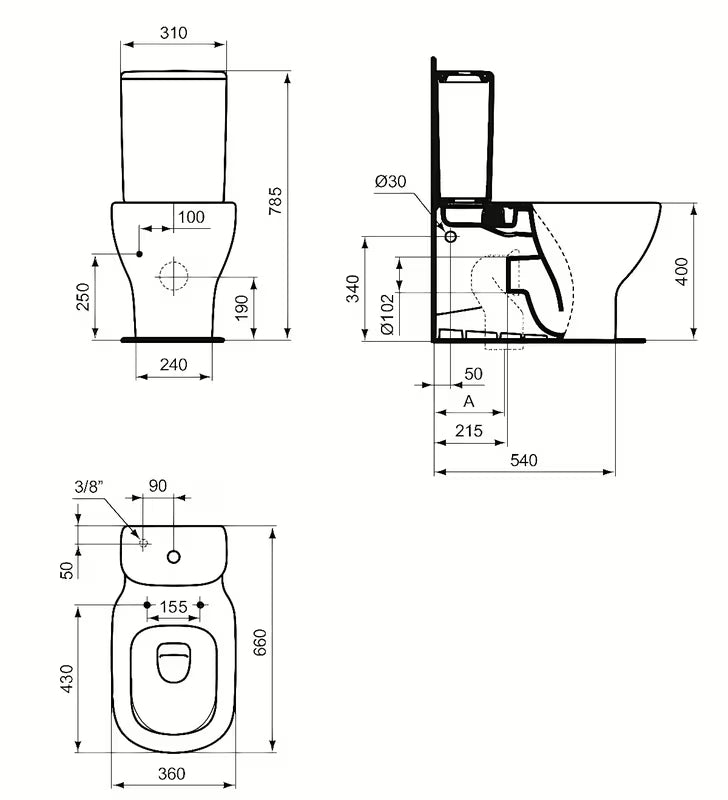 WC kombi Ideal Standard Tesi u bijeloj boji s tehnologijom AquaBlade i sjedalom soft Close.