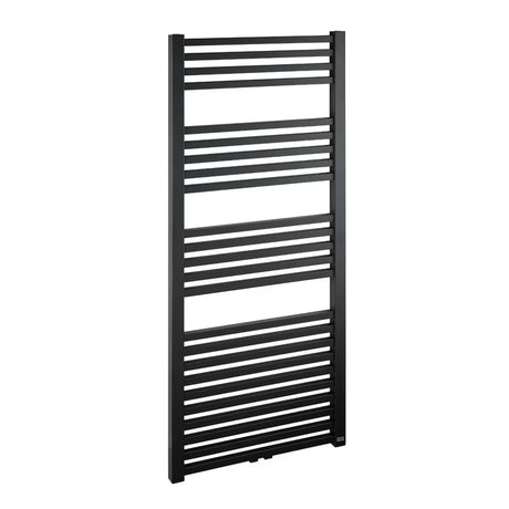 Kombinirani radijator Isan Quadrat u crnoj mat boji sa središnjim zidnim priključkom.