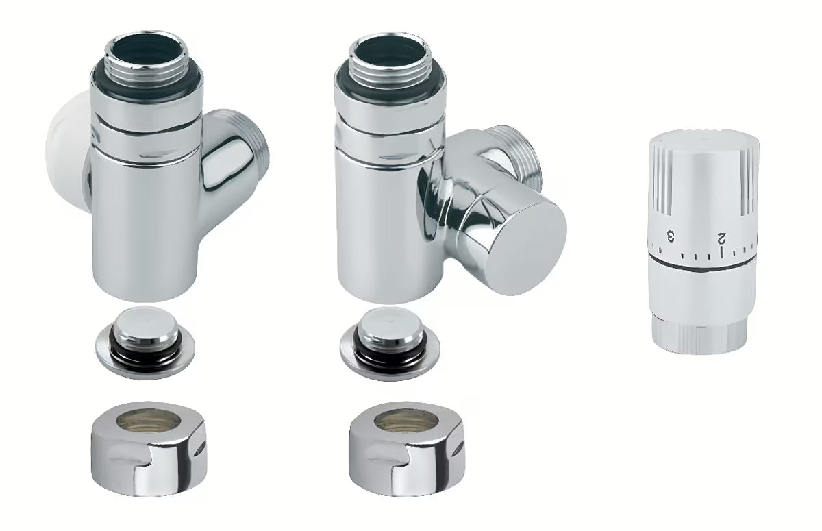 Bijeli kutni termostatski set Isan pro kombinirani priključak, desna izvedba