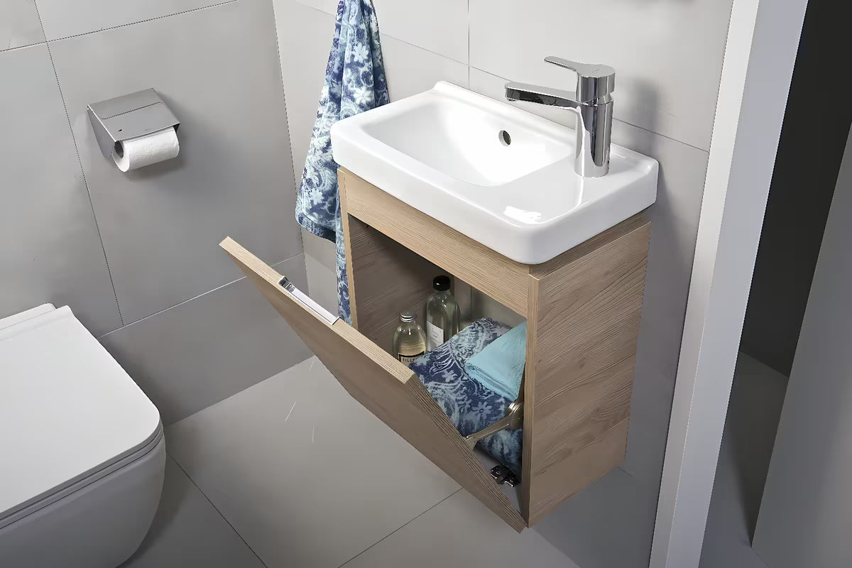 Viseća ormarić ispod umivaonika Jika Cubito 45x24,1x48 cm u dekoru hrasta s preklopnim vratima