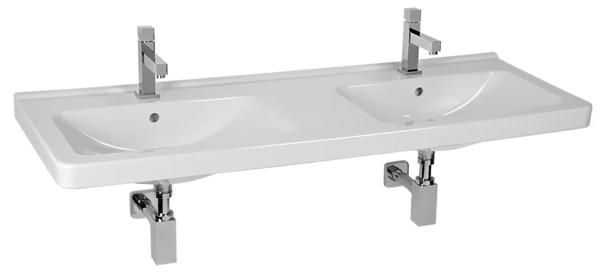 Keramički dvostruki umivaonik Jika Cubito bijeli, 130 x 48,5 cm, s dva otvora pro za slavinu u sredini